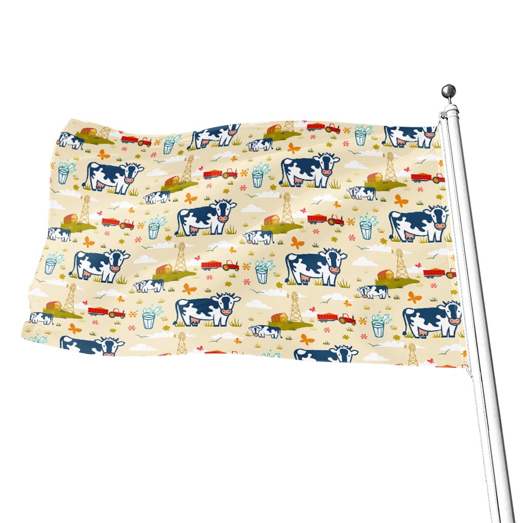 Cartoon Dairy Cow Farm Pattern Print Flag