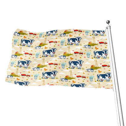 Cartoon Dairy Cow Farm Pattern Print Flag