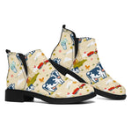 Cartoon Dairy Cow Farm Pattern Print Flat Ankle Boots