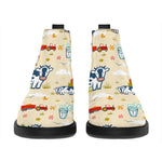 Cartoon Dairy Cow Farm Pattern Print Flat Ankle Boots
