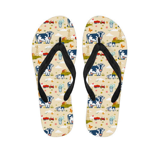 Cartoon Dairy Cow Farm Pattern Print Flip Flops
