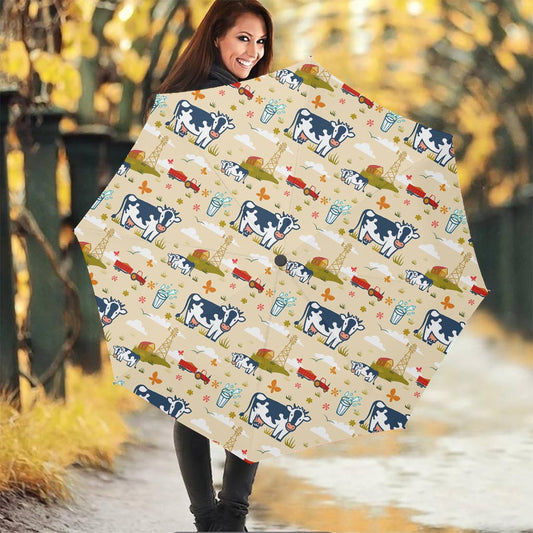 Cartoon Dairy Cow Farm Pattern Print Foldable Umbrella