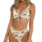 Cartoon Dairy Cow Farm Pattern Print Front Bow Tie Bikini