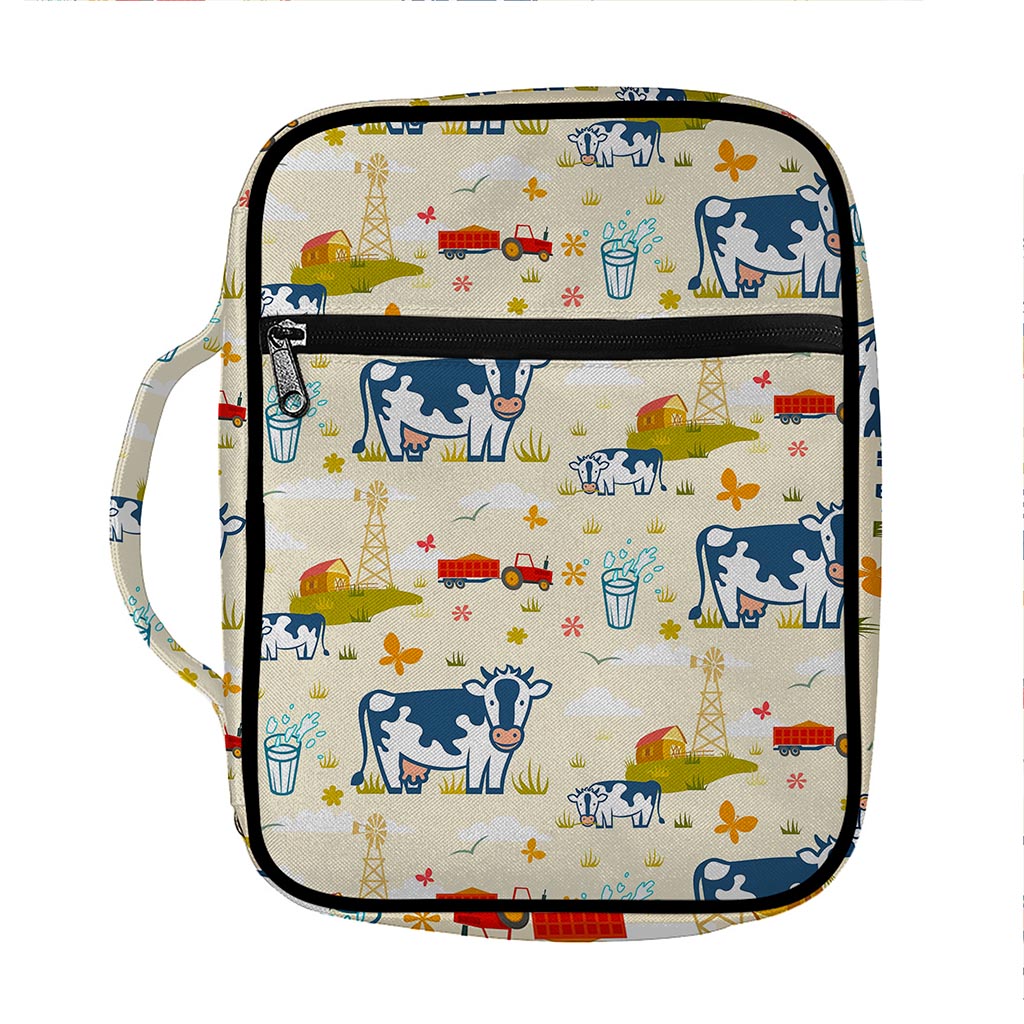 Cartoon Dairy Cow Farm Pattern Print Front Pocket Bible Bag