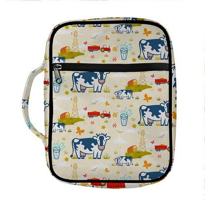 Cartoon Dairy Cow Farm Pattern Print Front Pocket Bible Bag
