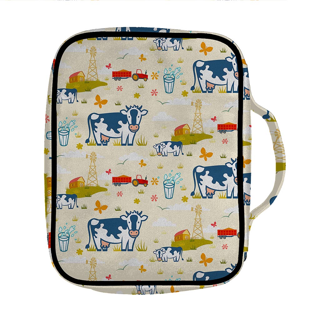 Cartoon Dairy Cow Farm Pattern Print Front Pocket Bible Bag