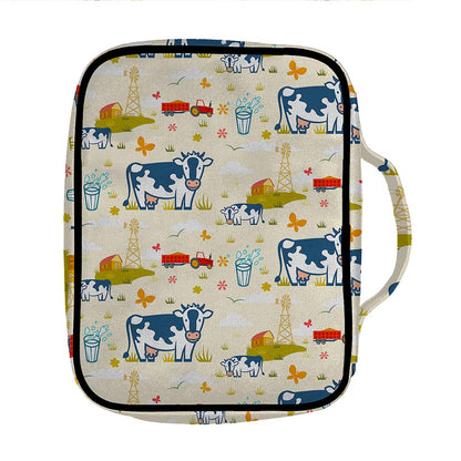 Cartoon Dairy Cow Farm Pattern Print Front Pocket Bible Bag