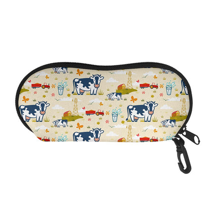 Cartoon Dairy Cow Farm Pattern Print Glasses Case