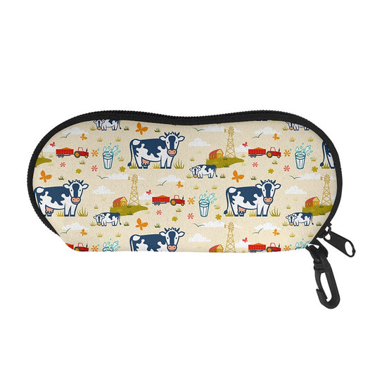 Cartoon Dairy Cow Farm Pattern Print Glasses Case