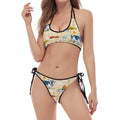 Cartoon Dairy Cow Farm Pattern Print Halter Scoop Tie Side Bikini