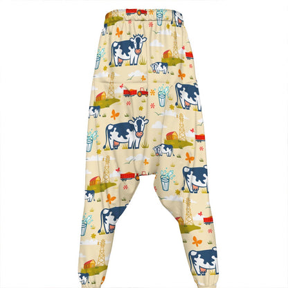 Cartoon Dairy Cow Farm Pattern Print Hammer Pants