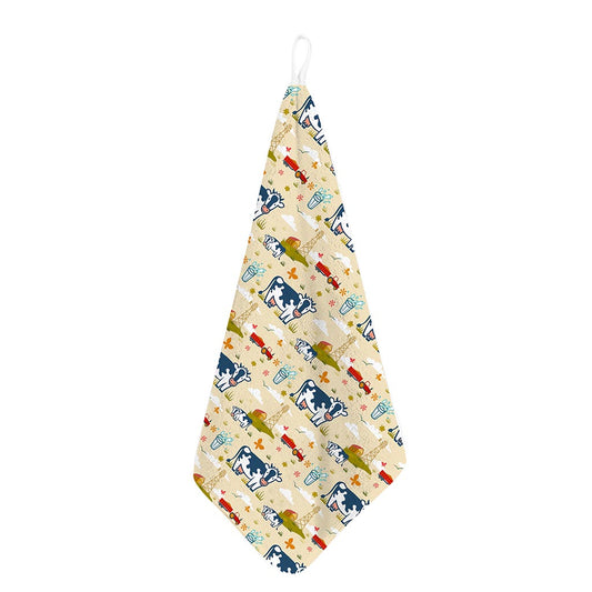 Cartoon Dairy Cow Farm Pattern Print Hand Towel