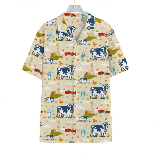 Cartoon Dairy Cow Farm Pattern Print Hawaiian Shirt