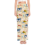 Cartoon Dairy Cow Farm Pattern Print High Slit Maxi Skirt