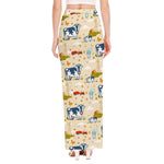 Cartoon Dairy Cow Farm Pattern Print High Slit Maxi Skirt