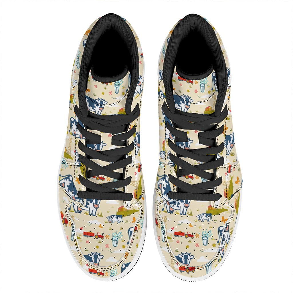 Cartoon Dairy Cow Farm Pattern Print High Top Leather Sneakers