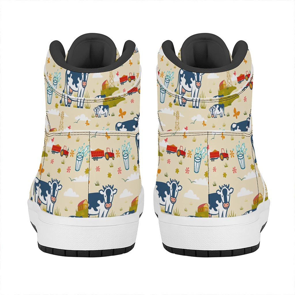 Cartoon Dairy Cow Farm Pattern Print High Top Leather Sneakers