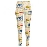 Cartoon Dairy Cow Farm Pattern Print High-Waisted Pocket Leggings