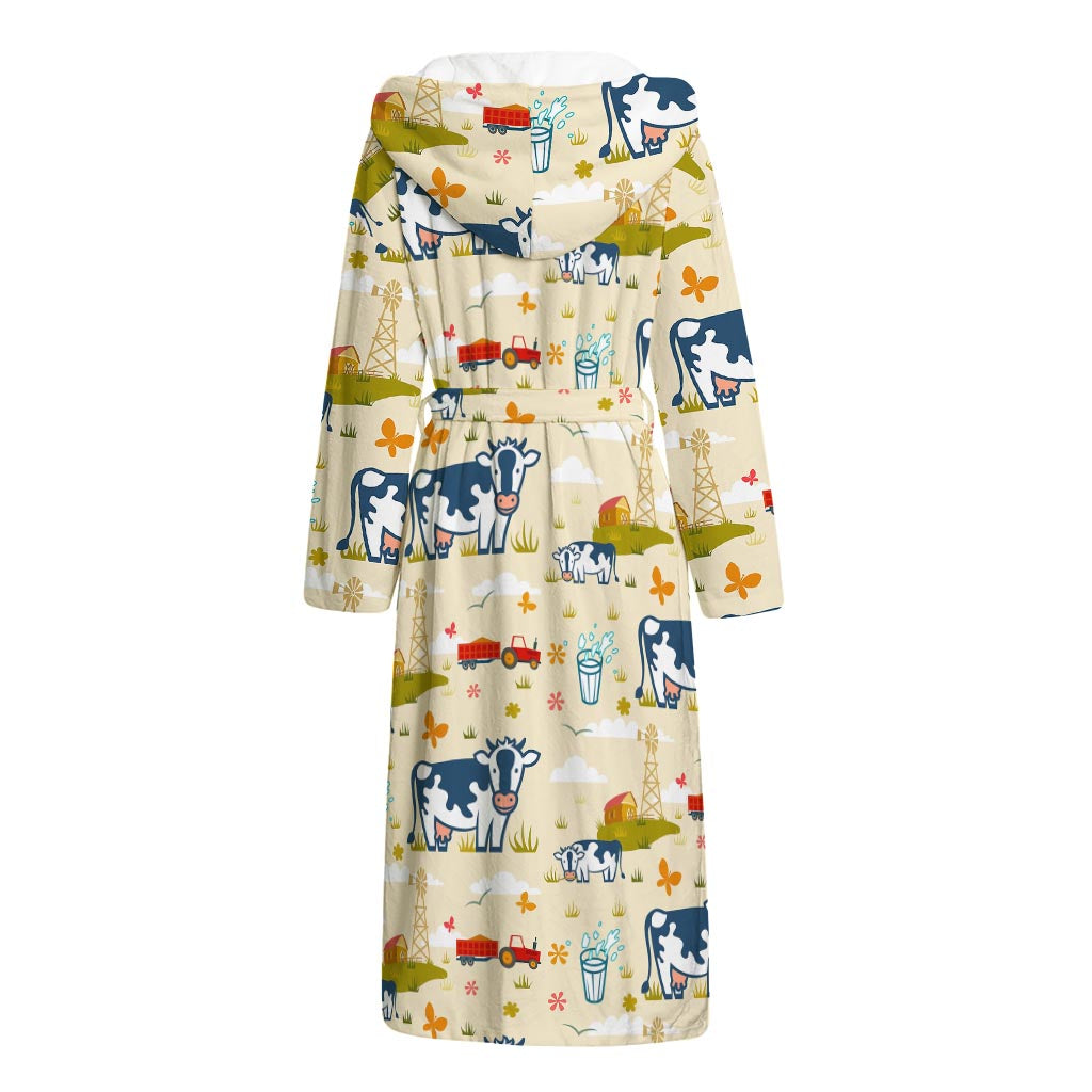 Cartoon Dairy Cow Farm Pattern Print Hooded Bathrobe