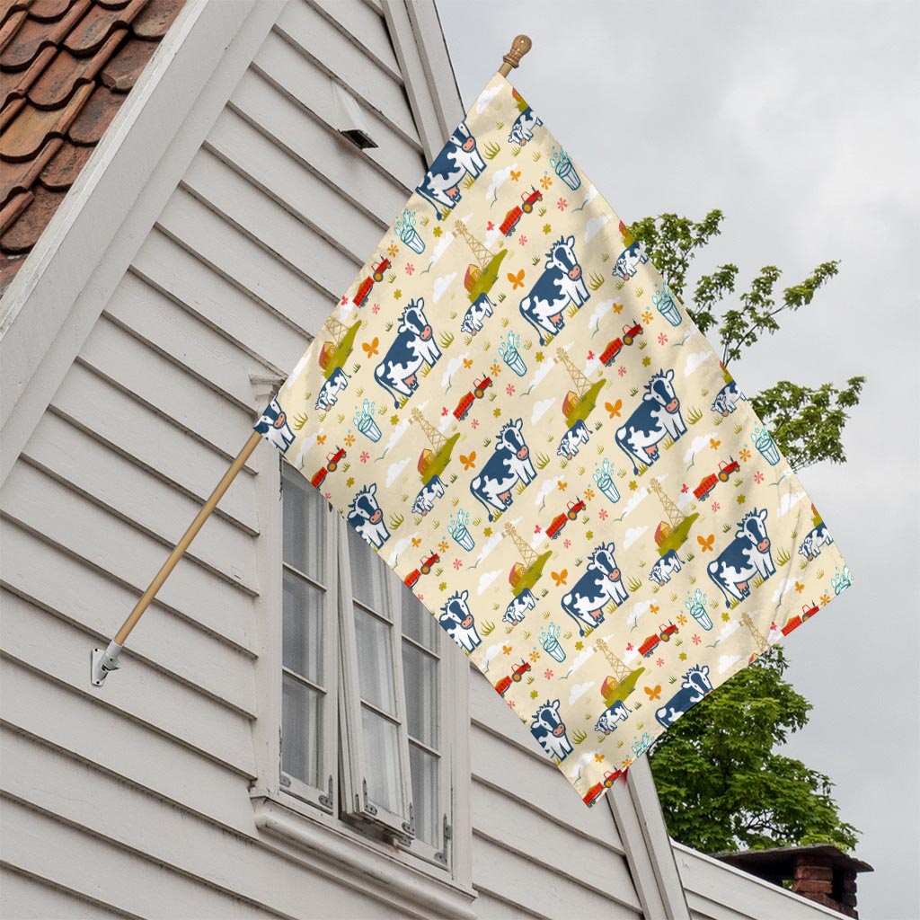 Cartoon Dairy Cow Farm Pattern Print House Flag