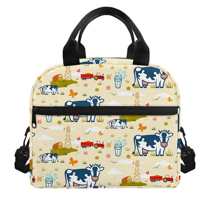 Cartoon Dairy Cow Farm Pattern Print Insulated Lunch Bag
