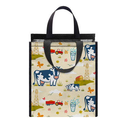 Cartoon Dairy Cow Farm Pattern Print Insulated Lunch Tote