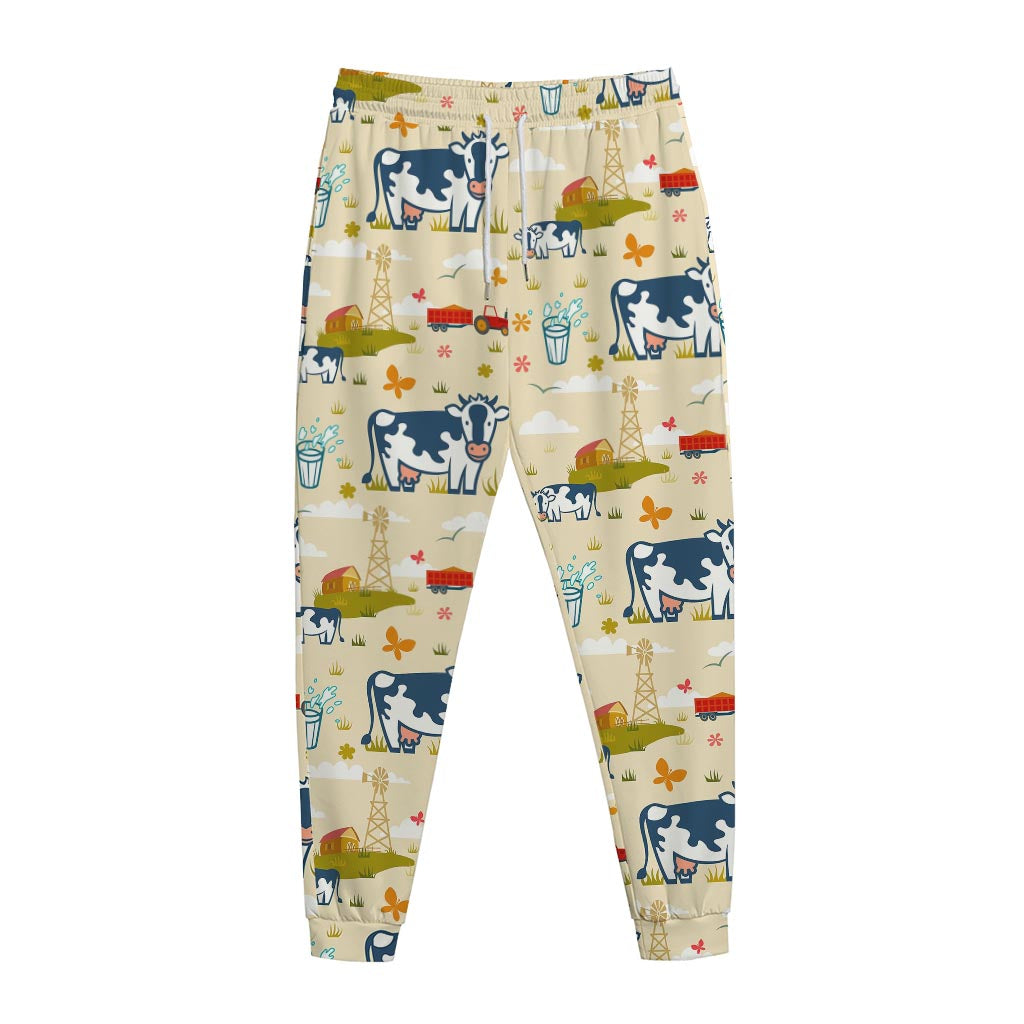 Cartoon Dairy Cow Farm Pattern Print Jogger Pants