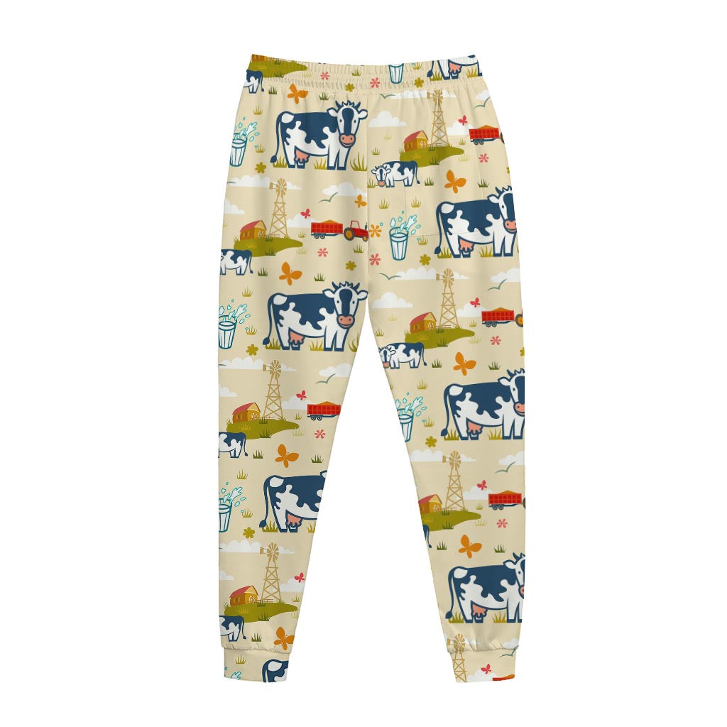 Cartoon Dairy Cow Farm Pattern Print Jogger Pants