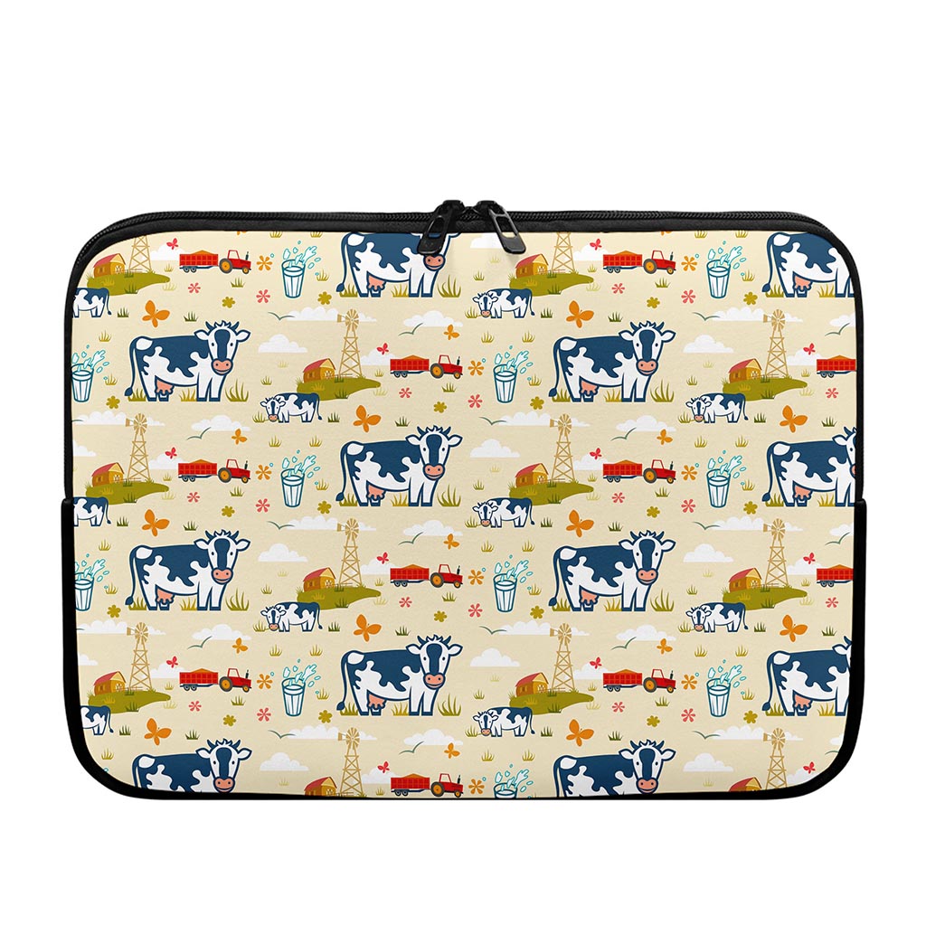 Cartoon Dairy Cow Farm Pattern Print Laptop Sleeve