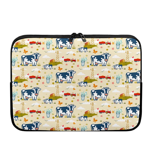 Cartoon Dairy Cow Farm Pattern Print Laptop Sleeve