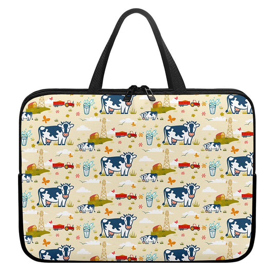 Cartoon Dairy Cow Farm Pattern Print Laptop Sleeve With Handle
