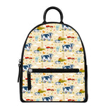 Cartoon Dairy Cow Farm Pattern Print Leather Backpack