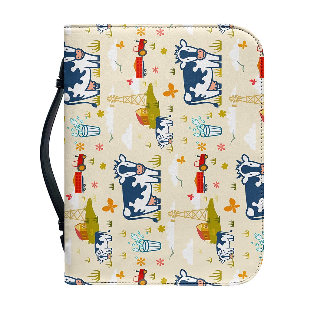 Cartoon Dairy Cow Farm Pattern Print Leather Bible Cover