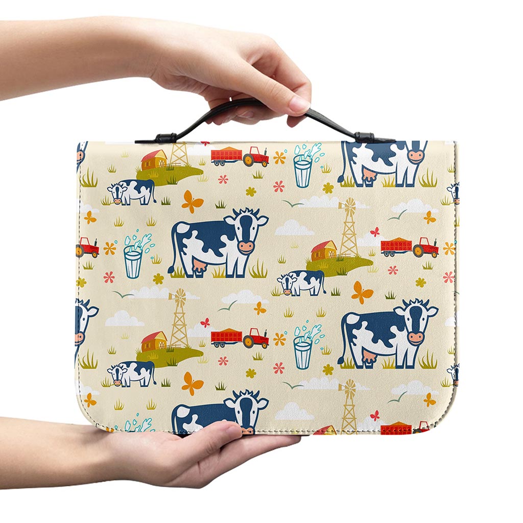 Cartoon Dairy Cow Farm Pattern Print Leather Bible Cover
