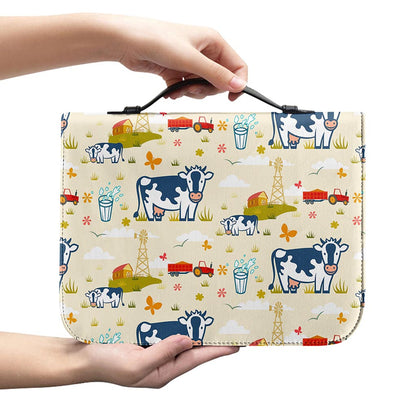 Cartoon Dairy Cow Farm Pattern Print Leather Bible Cover