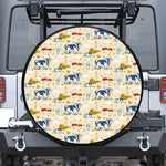 Cartoon Dairy Cow Farm Pattern Print Leather Spare Tire Cover