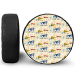 Cartoon Dairy Cow Farm Pattern Print Leather Spare Tire Cover