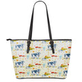 Cartoon Dairy Cow Farm Pattern Print Leather Tote Bag With Zipper