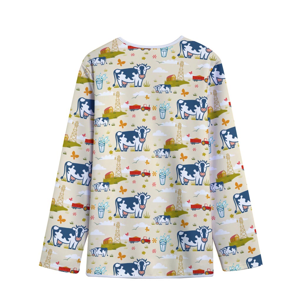 Cartoon Dairy Cow Farm Pattern Print Long Sleeve Short Coat