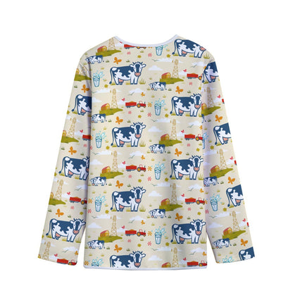 Cartoon Dairy Cow Farm Pattern Print Long Sleeve Short Coat