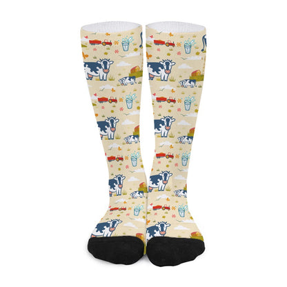 Cartoon Dairy Cow Farm Pattern Print Long Socks