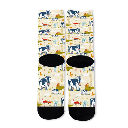 Cartoon Dairy Cow Farm Pattern Print Long Socks