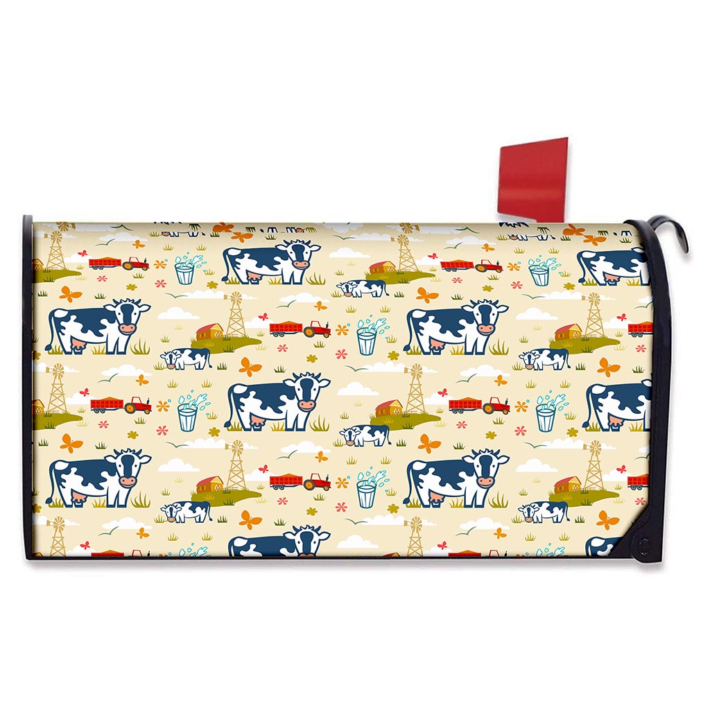 Cartoon Dairy Cow Farm Pattern Print Mailbox Cover