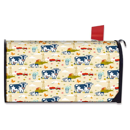 Cartoon Dairy Cow Farm Pattern Print Mailbox Cover