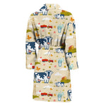 Cartoon Dairy Cow Farm Pattern Print Men's Bathrobe