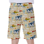 Cartoon Dairy Cow Farm Pattern Print Men's Beach Shorts