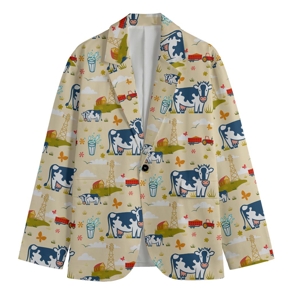 Cartoon Dairy Cow Farm Pattern Print Men's Blazer