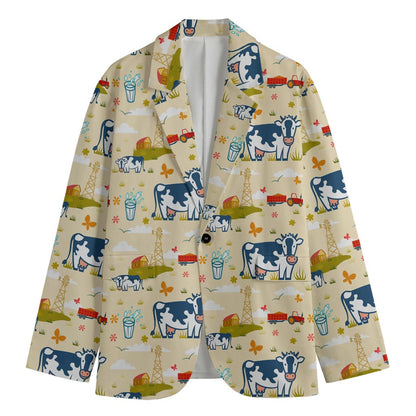 Cartoon Dairy Cow Farm Pattern Print Men's Blazer