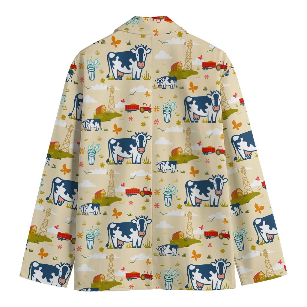 Cartoon Dairy Cow Farm Pattern Print Men's Blazer