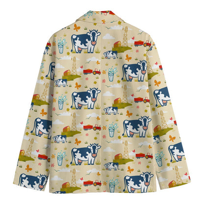 Cartoon Dairy Cow Farm Pattern Print Men's Blazer